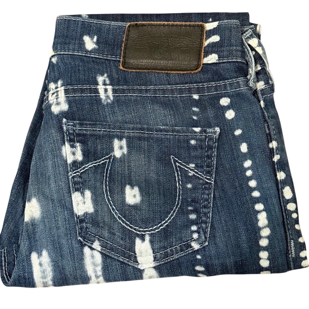 True Religion Straight Leg Jeans Womens 28 Blue Bleach Print Made in USA Denim